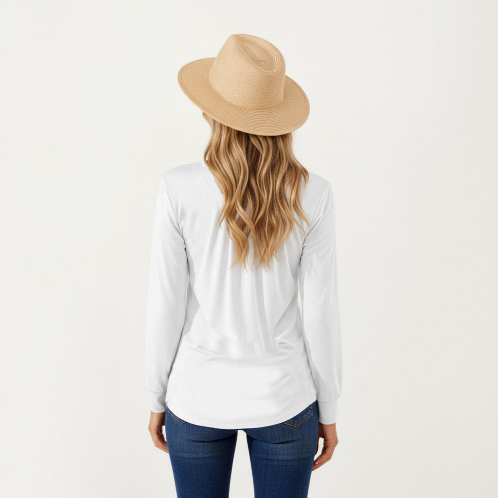 Anna-Kaci Women's Long Sleeve Square Neck Top with Front Pleat Detailing and Relaxed Fit
