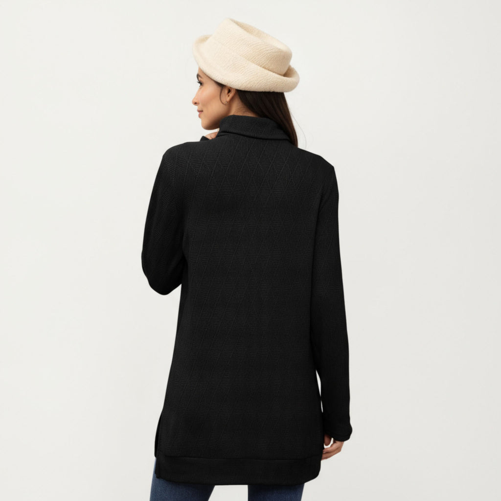 Anna-Kaci Women's Long Sleeve Collared Knit Top with Subtle Textured Pattern and Relaxed Fit