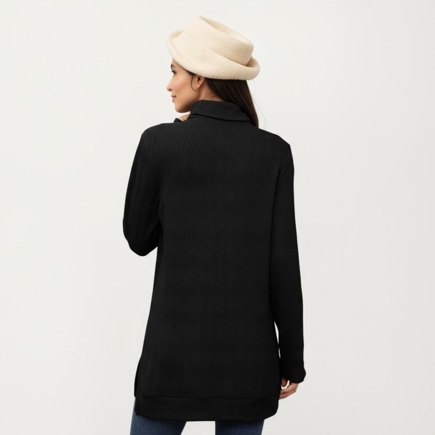 Anna-Kaci Women's Long Sleeve Collared Knit Top with Subtle Textured Pattern and Relaxed Fit