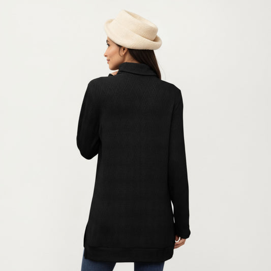 Anna-Kaci Women's Long Sleeve Collared Knit Top with Subtle Textured Pattern and Relaxed Fit