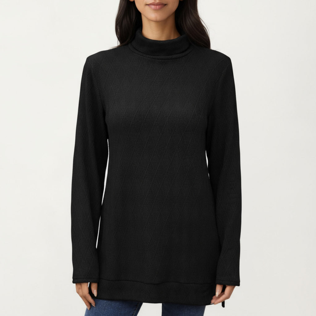 Anna-Kaci Women's Long Sleeve Collared Knit Top with Subtle Textured Pattern and Relaxed Fit