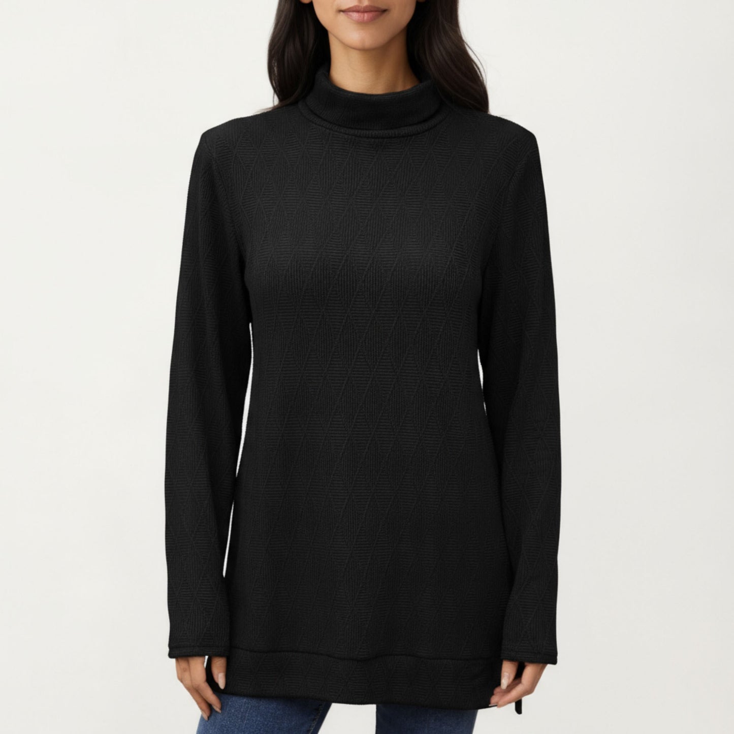 Anna-Kaci Women's Long Sleeve Collared Knit Top with Subtle Textured Pattern and Relaxed Fit