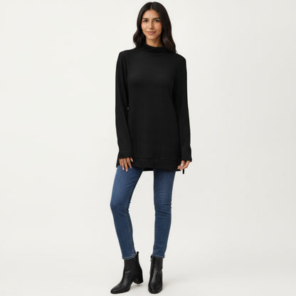 Anna-Kaci Women's Long Sleeve Collared Knit Top with Subtle Textured Pattern and Relaxed Fit