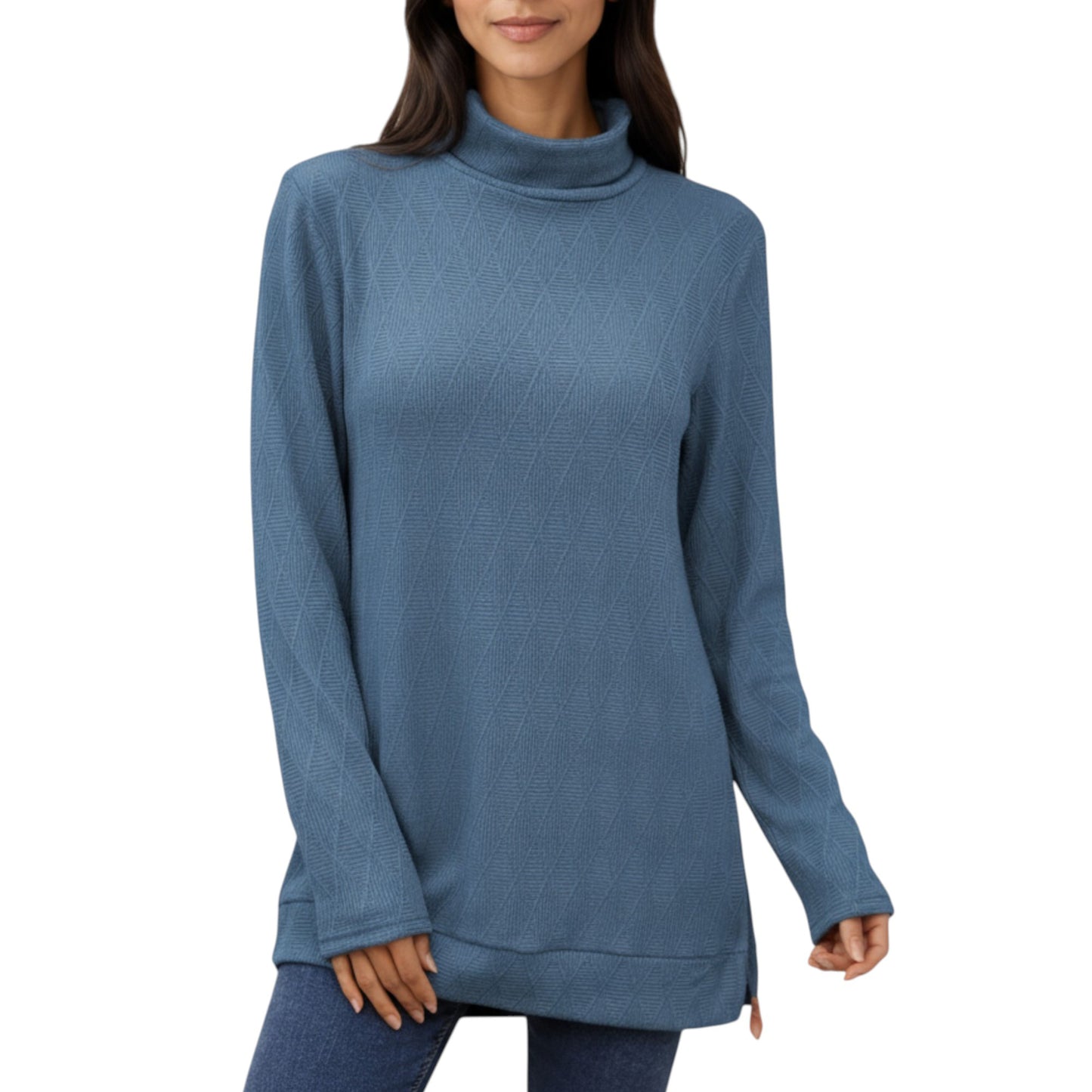Anna-Kaci Women's Long Sleeve Collared Knit Top with Subtle Textured Pattern and Relaxed Fit
