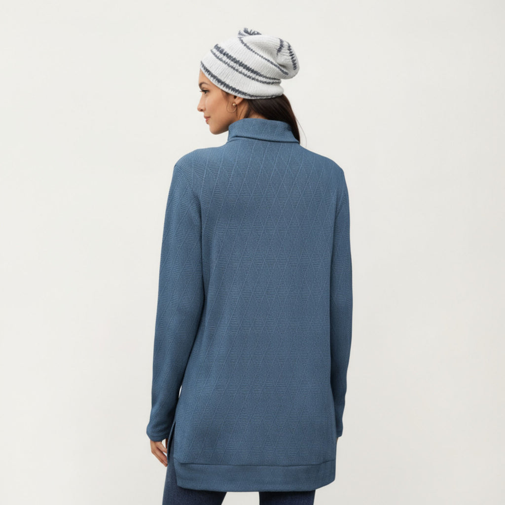 Anna-Kaci Women's Long Sleeve Collared Knit Top with Subtle Textured Pattern and Relaxed Fit