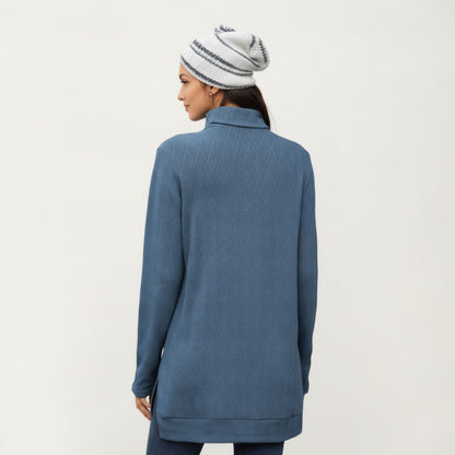 Anna-Kaci Women's Long Sleeve Collared Knit Top with Subtle Textured Pattern and Relaxed Fit