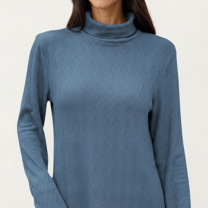 Anna-Kaci Women's Long Sleeve Collared Knit Top with Subtle Textured Pattern and Relaxed Fit
