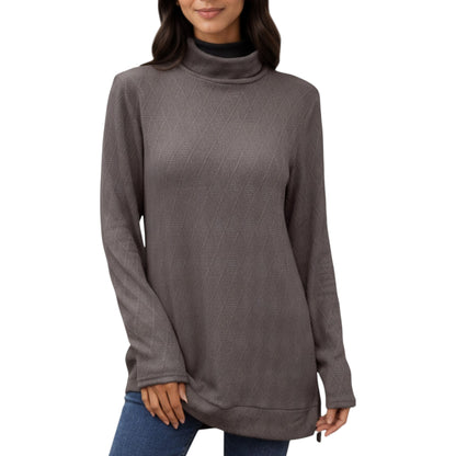 Anna-Kaci Women's Long Sleeve Collared Knit Top with Subtle Textured Pattern and Relaxed Fit