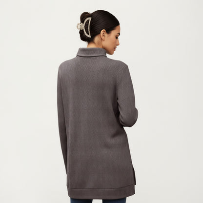 Anna-Kaci Women's Long Sleeve Collared Knit Top with Subtle Textured Pattern and Relaxed Fit