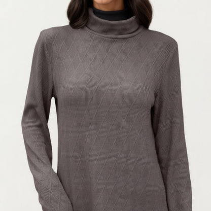 Anna-Kaci Women's Long Sleeve Collared Knit Top with Subtle Textured Pattern and Relaxed Fit