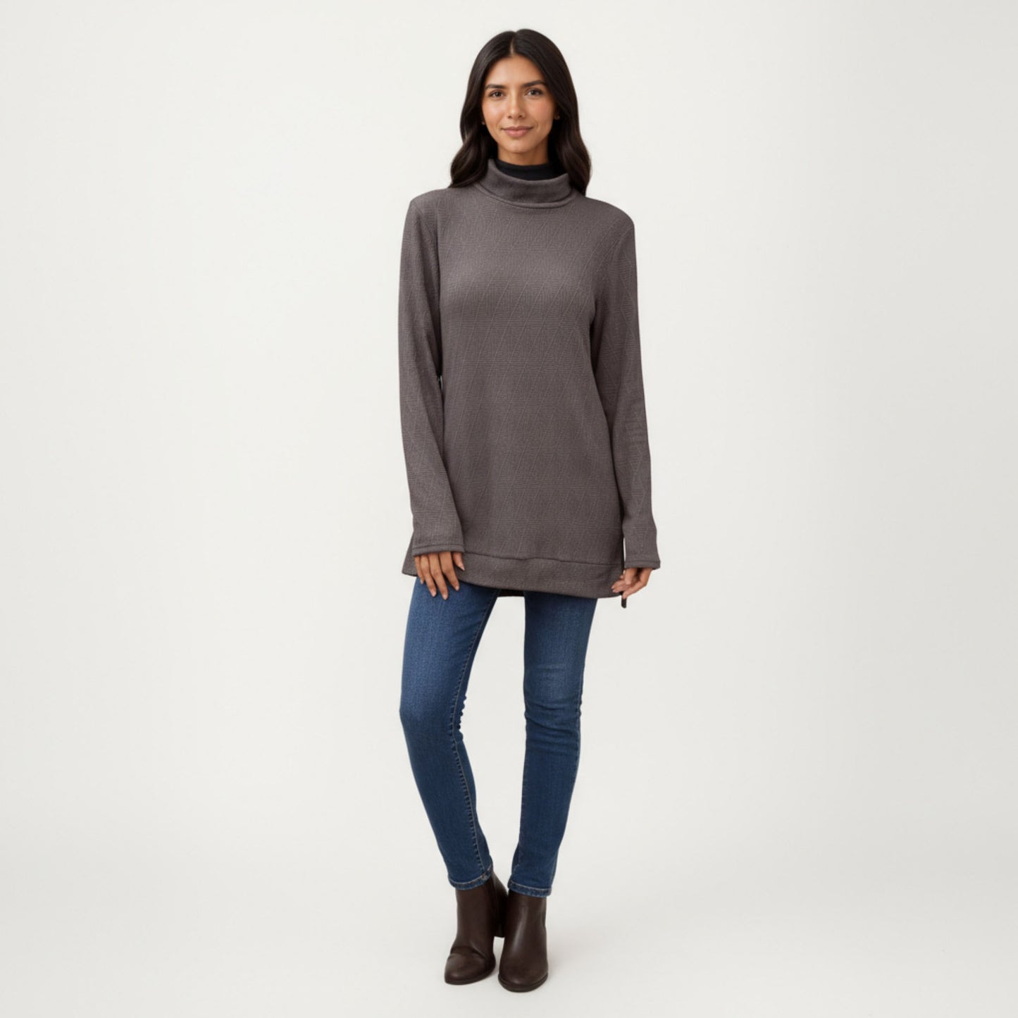 Anna-Kaci Women's Long Sleeve Collared Knit Top with Subtle Textured Pattern and Relaxed Fit