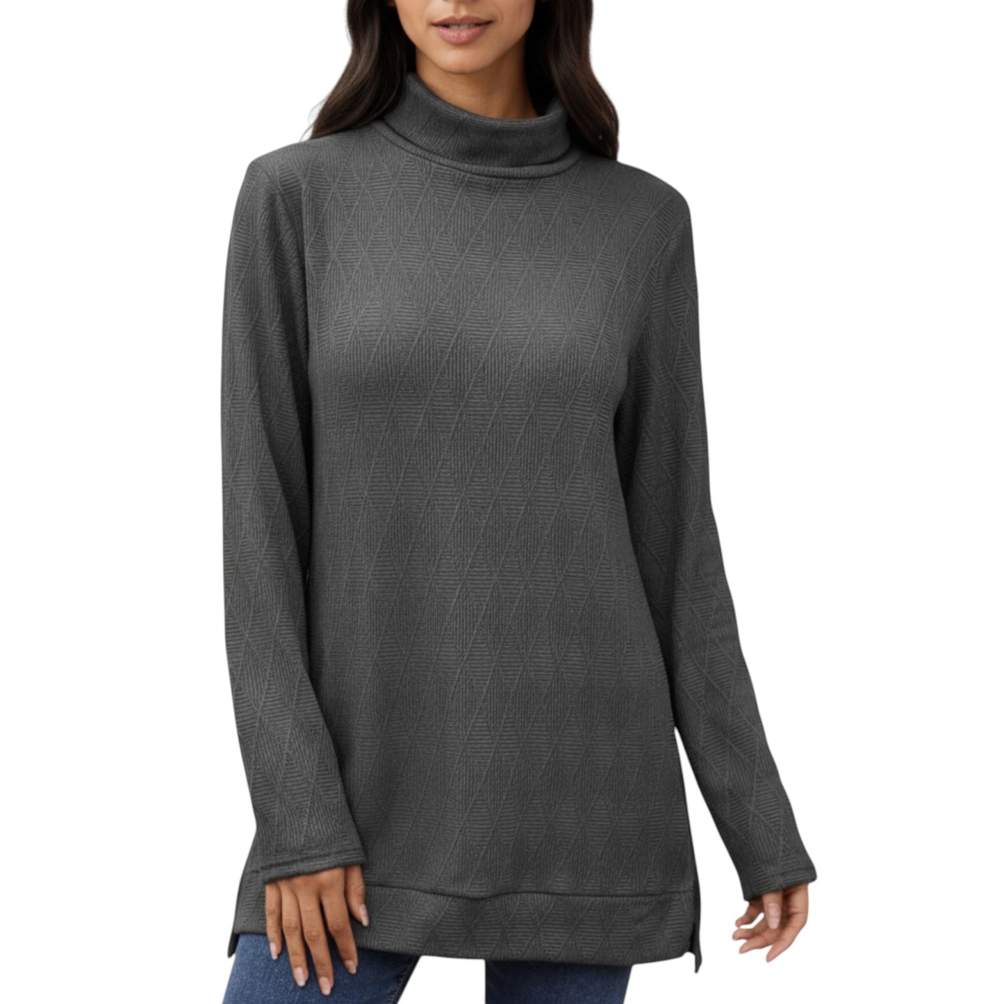 Anna-Kaci Women's Long Sleeve Collared Knit Top with Subtle Textured Pattern and Relaxed Fit