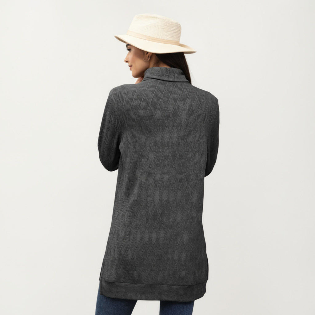 Anna-Kaci Women's Long Sleeve Collared Knit Top with Subtle Textured Pattern and Relaxed Fit