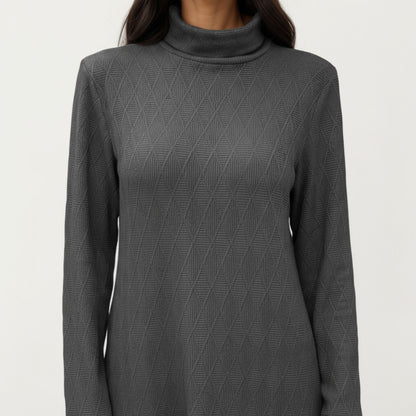 Anna-Kaci Women's Long Sleeve Collared Knit Top with Subtle Textured Pattern and Relaxed Fit