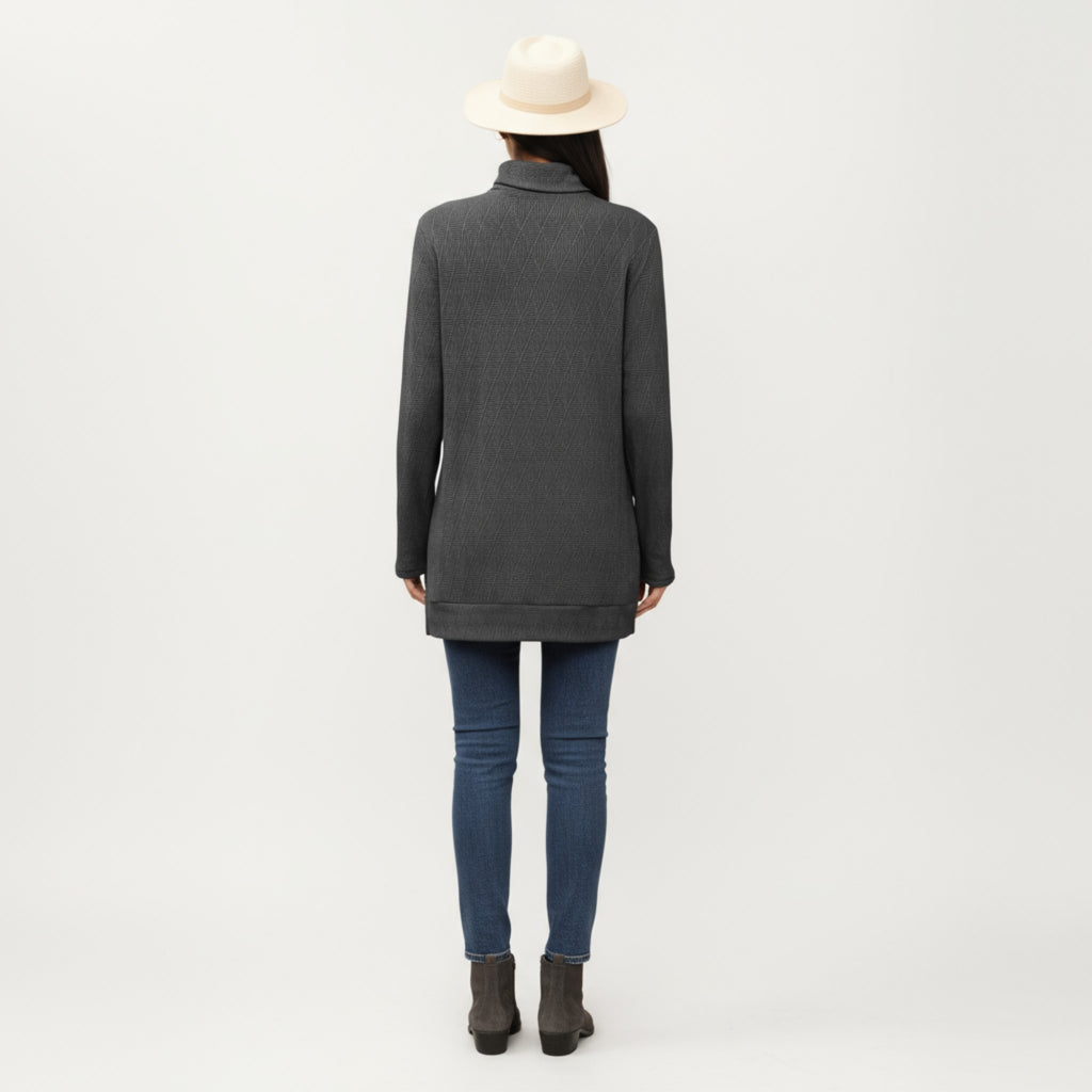 Anna-Kaci Women's Long Sleeve Collared Knit Top with Subtle Textured Pattern and Relaxed Fit
