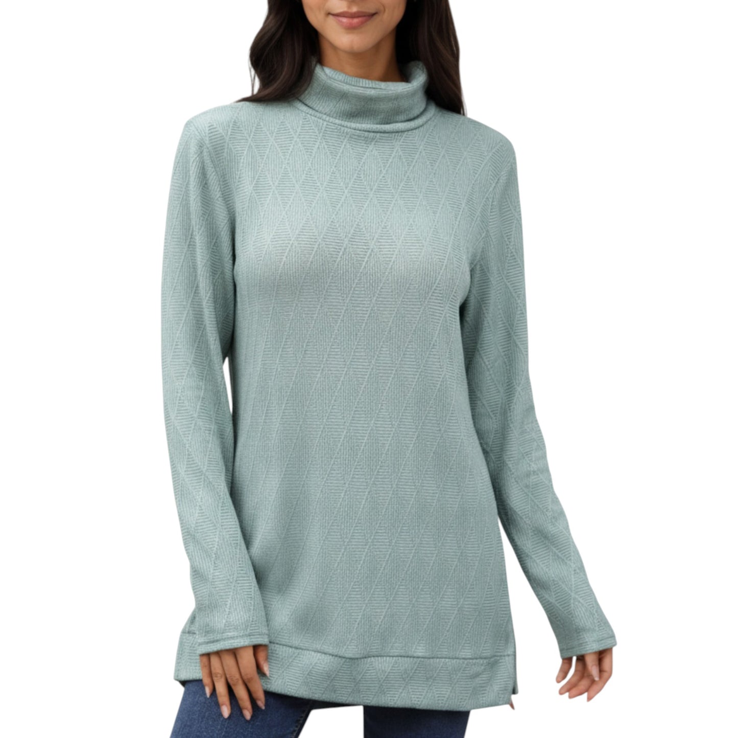 Anna-Kaci Women's Long Sleeve Collared Knit Top with Subtle Textured Pattern and Relaxed Fit