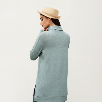 Anna-Kaci Women's Long Sleeve Collared Knit Top with Subtle Textured Pattern and Relaxed Fit