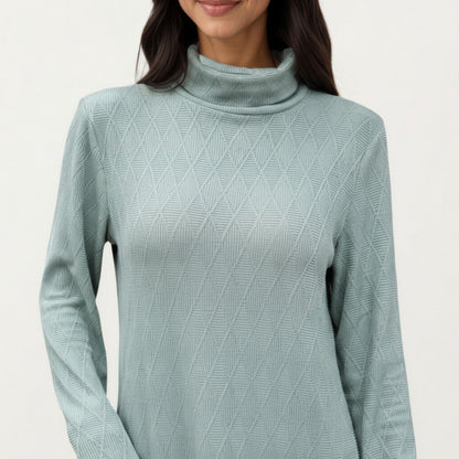 Anna-Kaci Women's Long Sleeve Collared Knit Top with Subtle Textured Pattern and Relaxed Fit