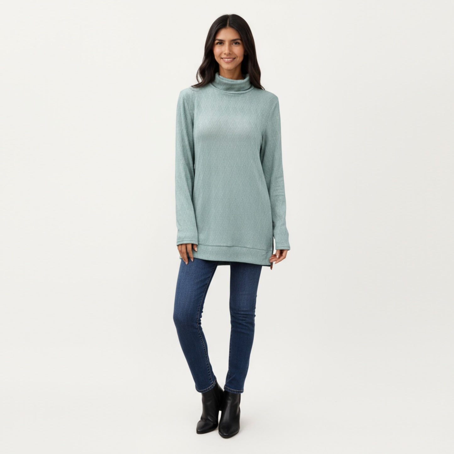 Anna-Kaci Women's Long Sleeve Collared Knit Top with Subtle Textured Pattern and Relaxed Fit
