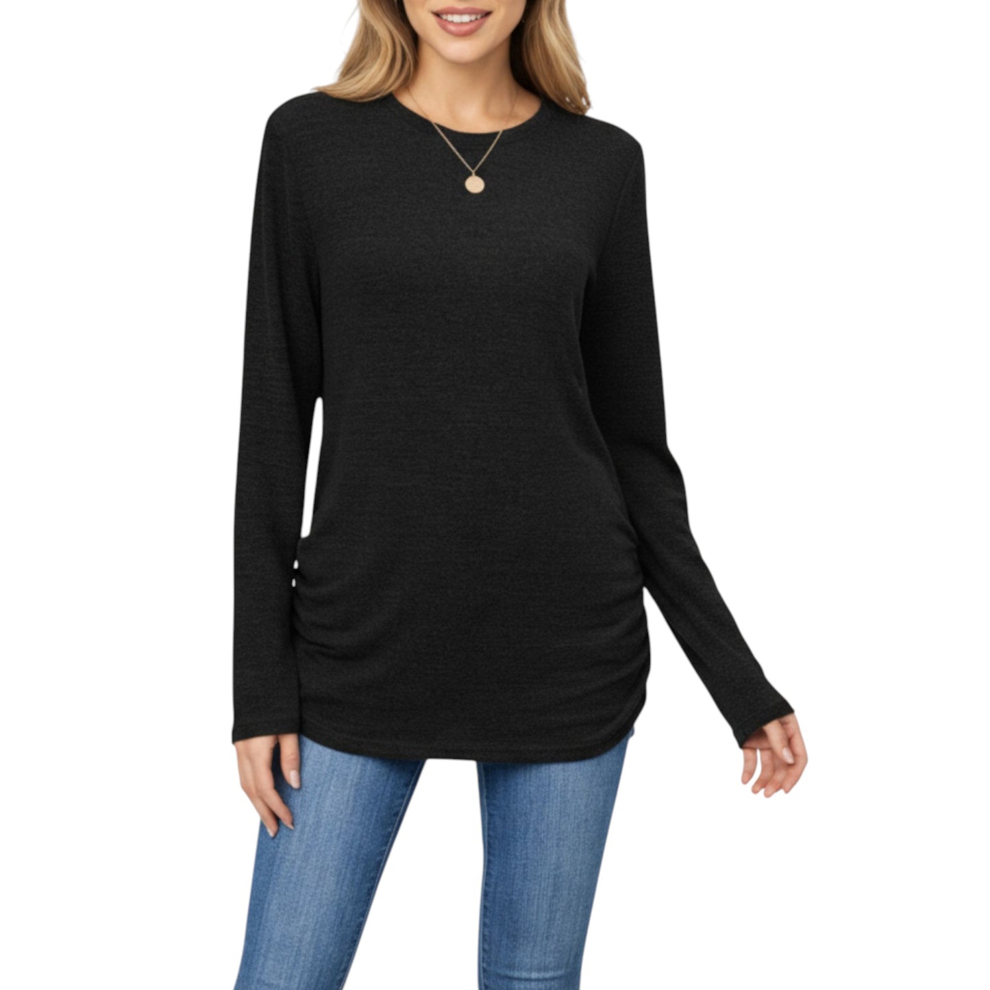 Anna-Kaci Women's Long Sleeve Crew Neck Top with Relaxed Fit and Soft Knit Fabric