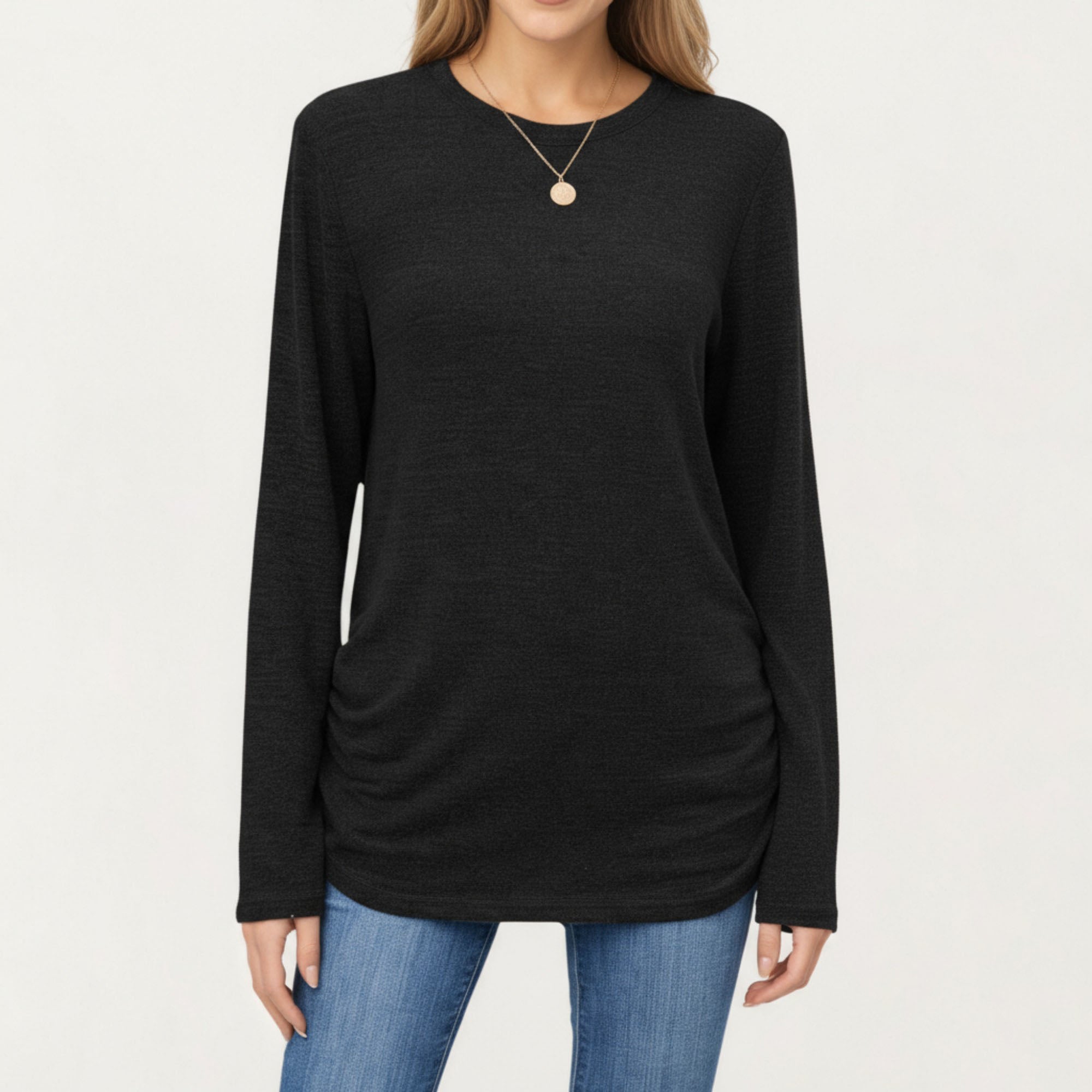Anna-Kaci Women's Long Sleeve Crew Neck Top with Relaxed Fit and Soft Knit Fabric