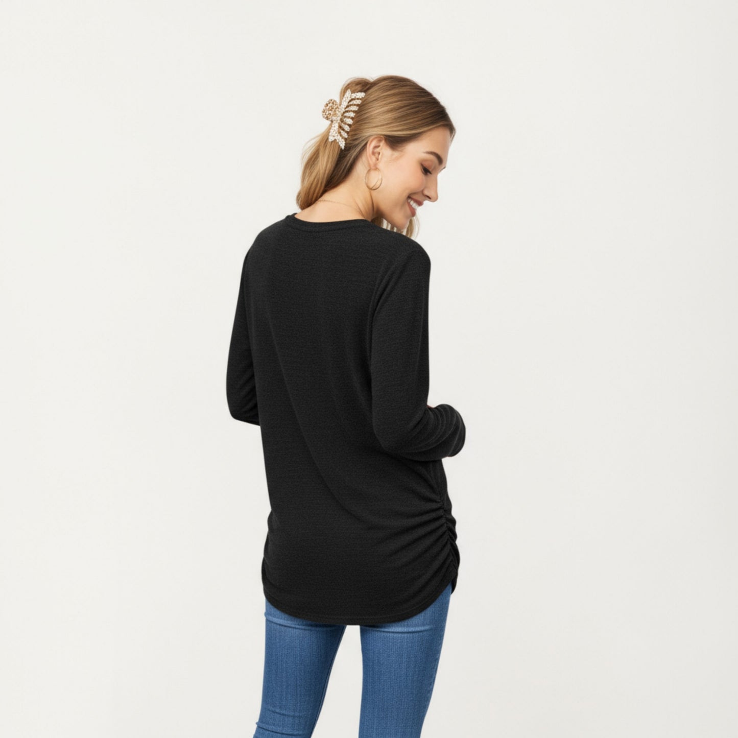 Anna-Kaci Women's Long Sleeve Crew Neck Top with Relaxed Fit and Soft Knit Fabric