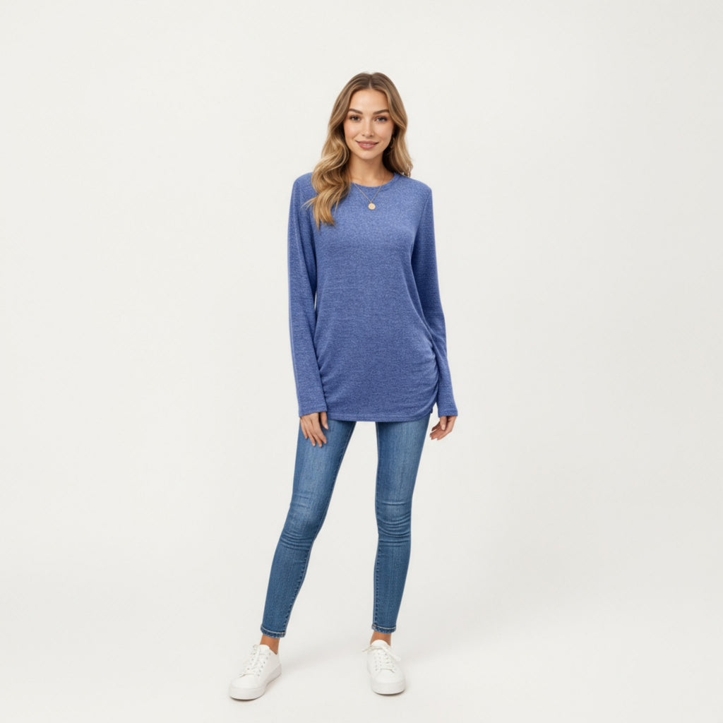 Anna-Kaci Women's Long Sleeve Crew Neck Top with Relaxed Fit and Soft Knit Fabric