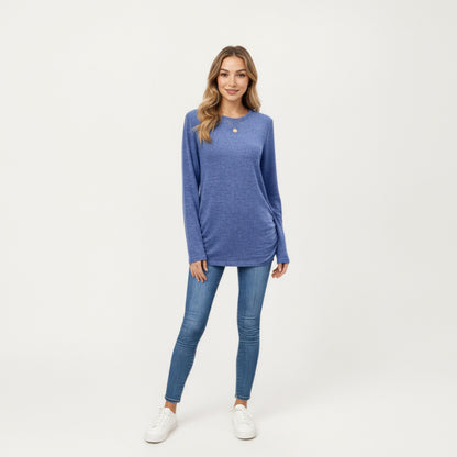 Anna-Kaci Women's Long Sleeve Crew Neck Top with Relaxed Fit and Soft Knit Fabric