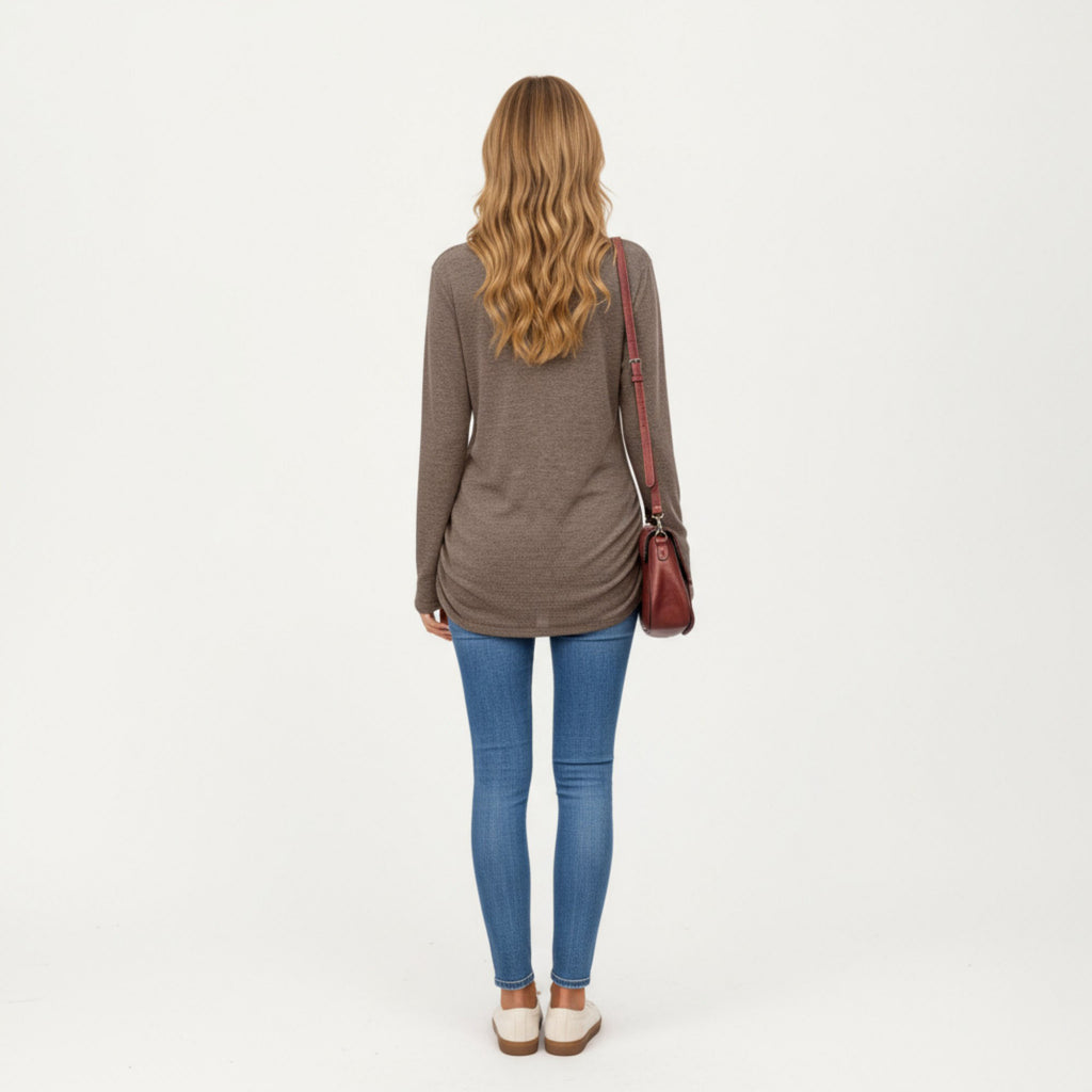 Anna-Kaci Women's Long Sleeve Crew Neck Top with Relaxed Fit and Soft Knit Fabric