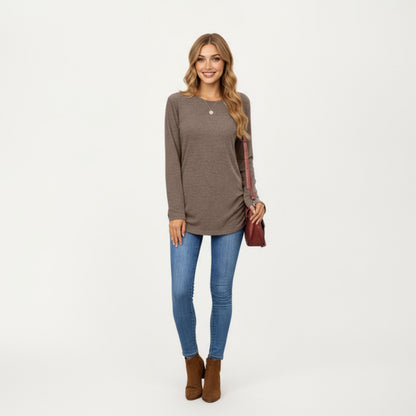 Anna-Kaci Women's Long Sleeve Crew Neck Top with Relaxed Fit and Soft Knit Fabric