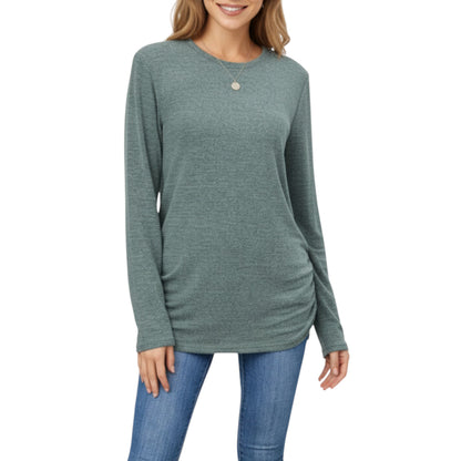 Anna-Kaci Women's Long Sleeve Crew Neck Top with Relaxed Fit and Soft Knit Fabric