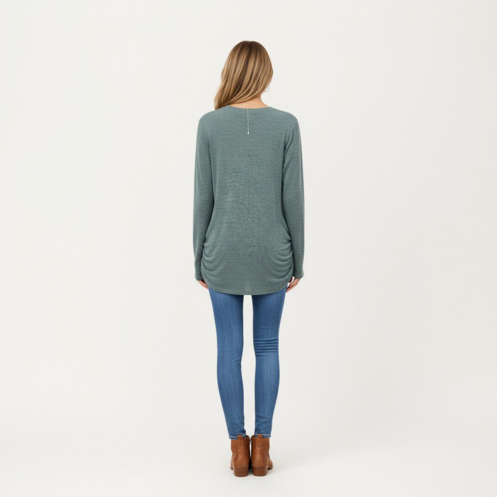 Anna-Kaci Women's Long Sleeve Crew Neck Top with Relaxed Fit and Soft Knit Fabric