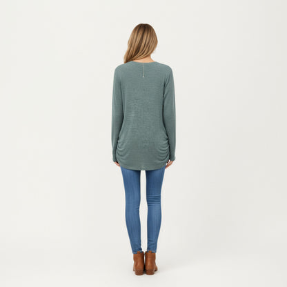 Anna-Kaci Women's Long Sleeve Crew Neck Top with Relaxed Fit and Soft Knit Fabric