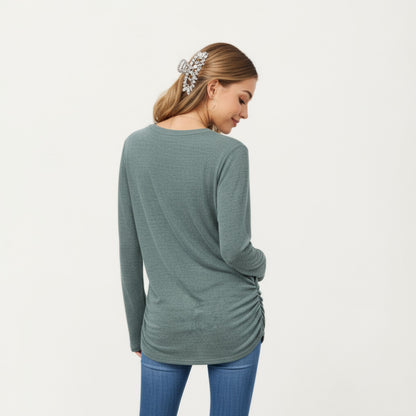 Anna-Kaci Women's Long Sleeve Crew Neck Top with Relaxed Fit and Soft Knit Fabric
