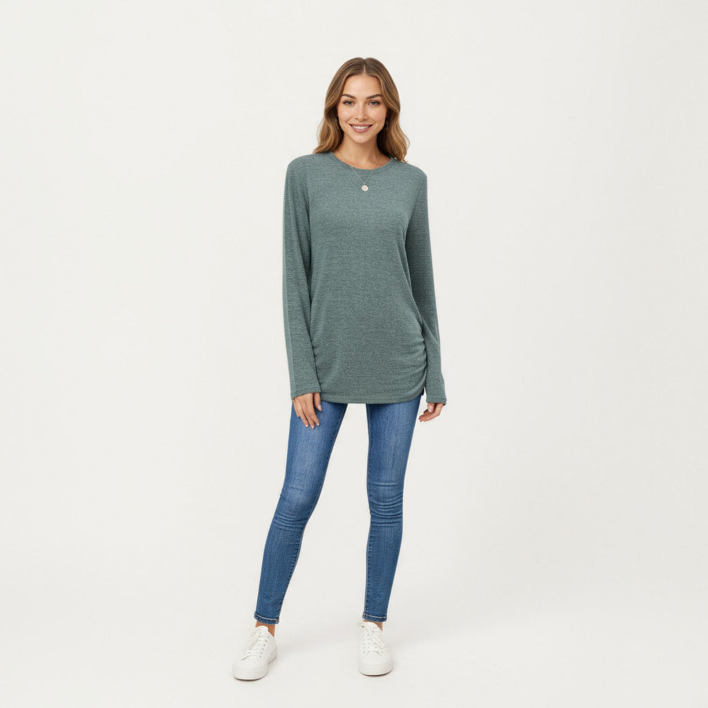 Anna-Kaci Women's Long Sleeve Crew Neck Top with Relaxed Fit and Soft Knit Fabric