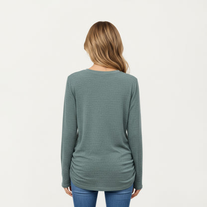 Anna-Kaci Women's Long Sleeve Crew Neck Top with Relaxed Fit and Soft Knit Fabric
