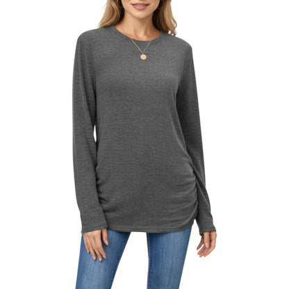 Anna-Kaci Women's Long Sleeve Crew Neck Top with Relaxed Fit and Soft Knit Fabric