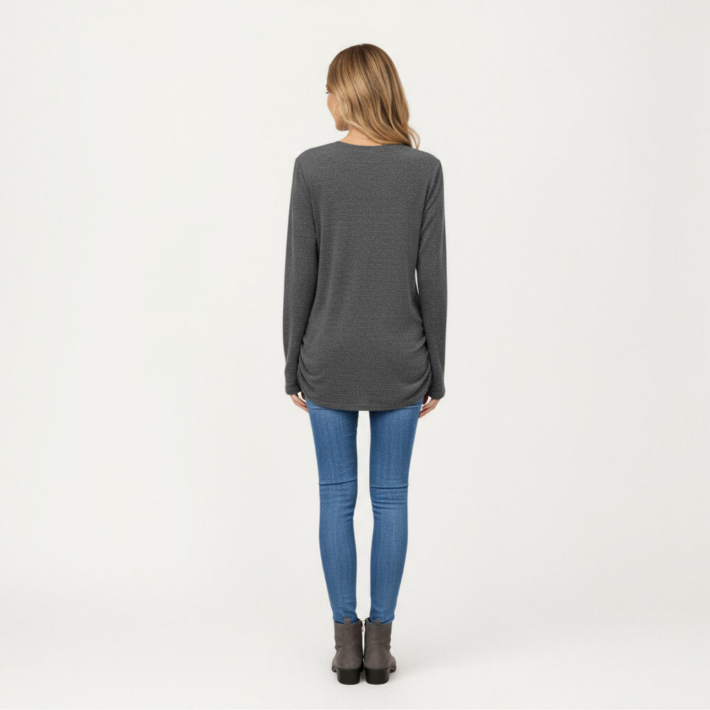 Anna-Kaci Women's Long Sleeve Crew Neck Top with Relaxed Fit and Soft Knit Fabric