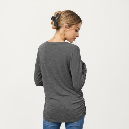 Anna-Kaci Women's Long Sleeve Crew Neck Top with Relaxed Fit and Soft Knit Fabric