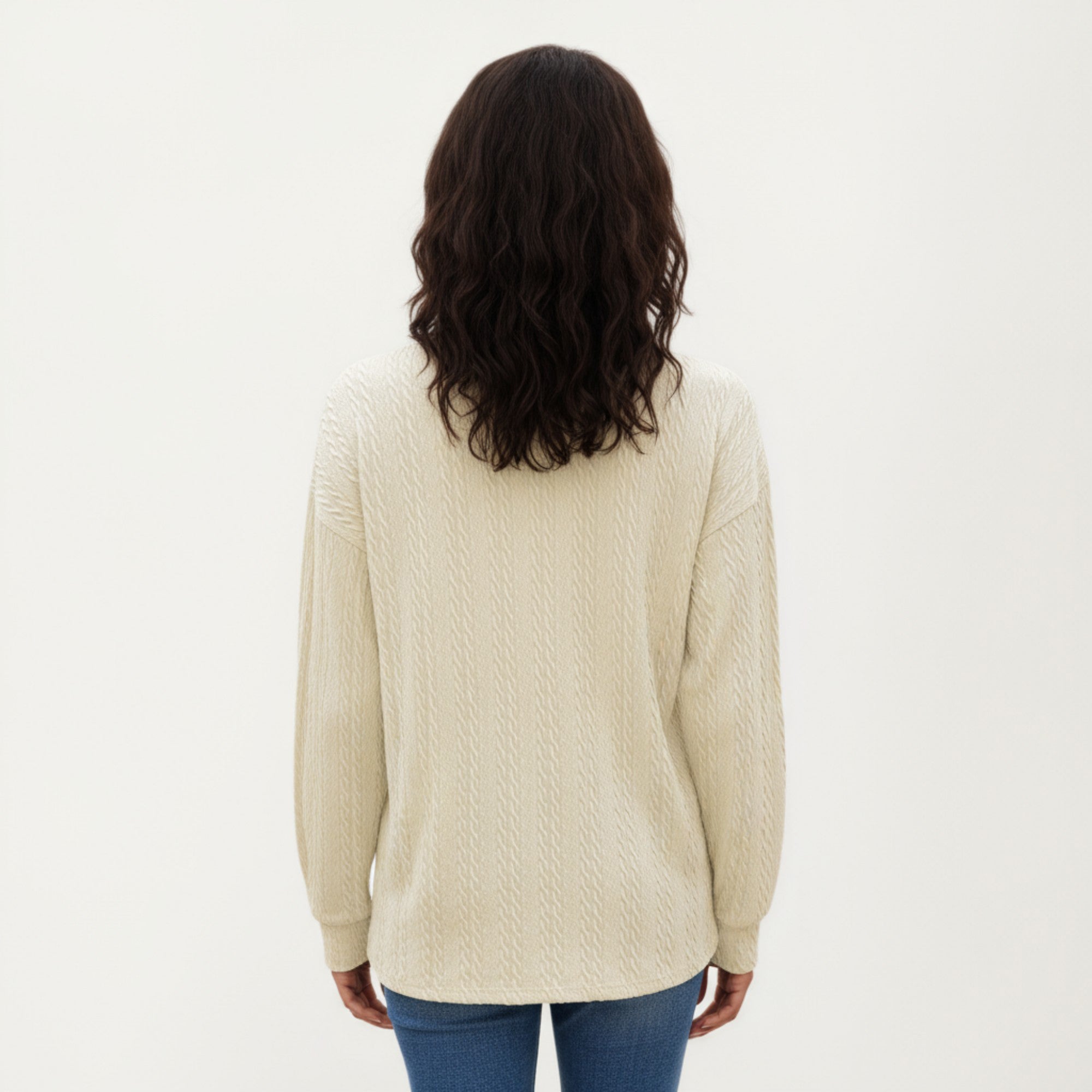 Anna-Kaci Women's Long Sleeve Collared Knit Top with Subtle Textured Pattern and Relaxed Fit