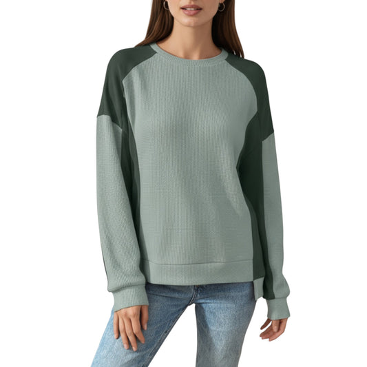 Anna-Kaci Women's Long Sleeve Colorblock Pullover Top with Crew Neck and Relaxed Fit