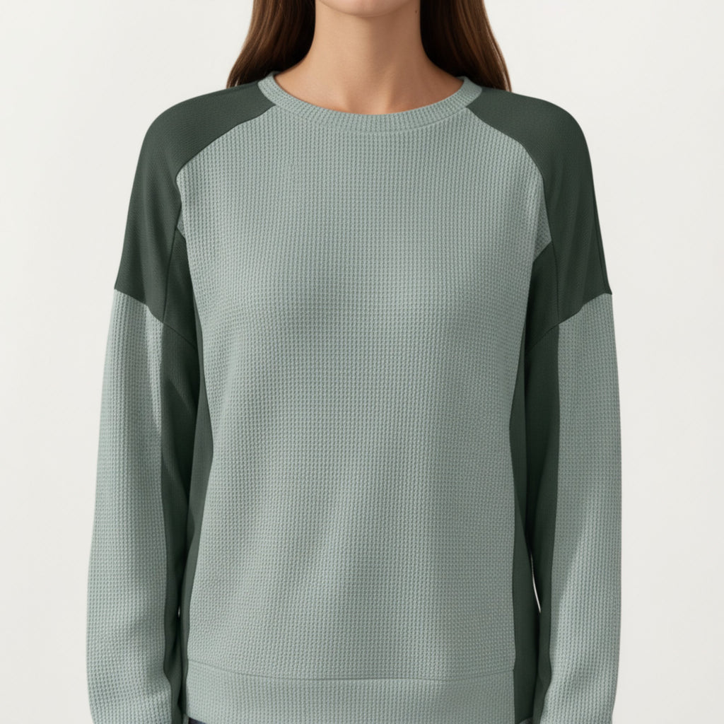 Anna-Kaci Women's Long Sleeve Colorblock Pullover Top with Crew Neck and Relaxed Fit