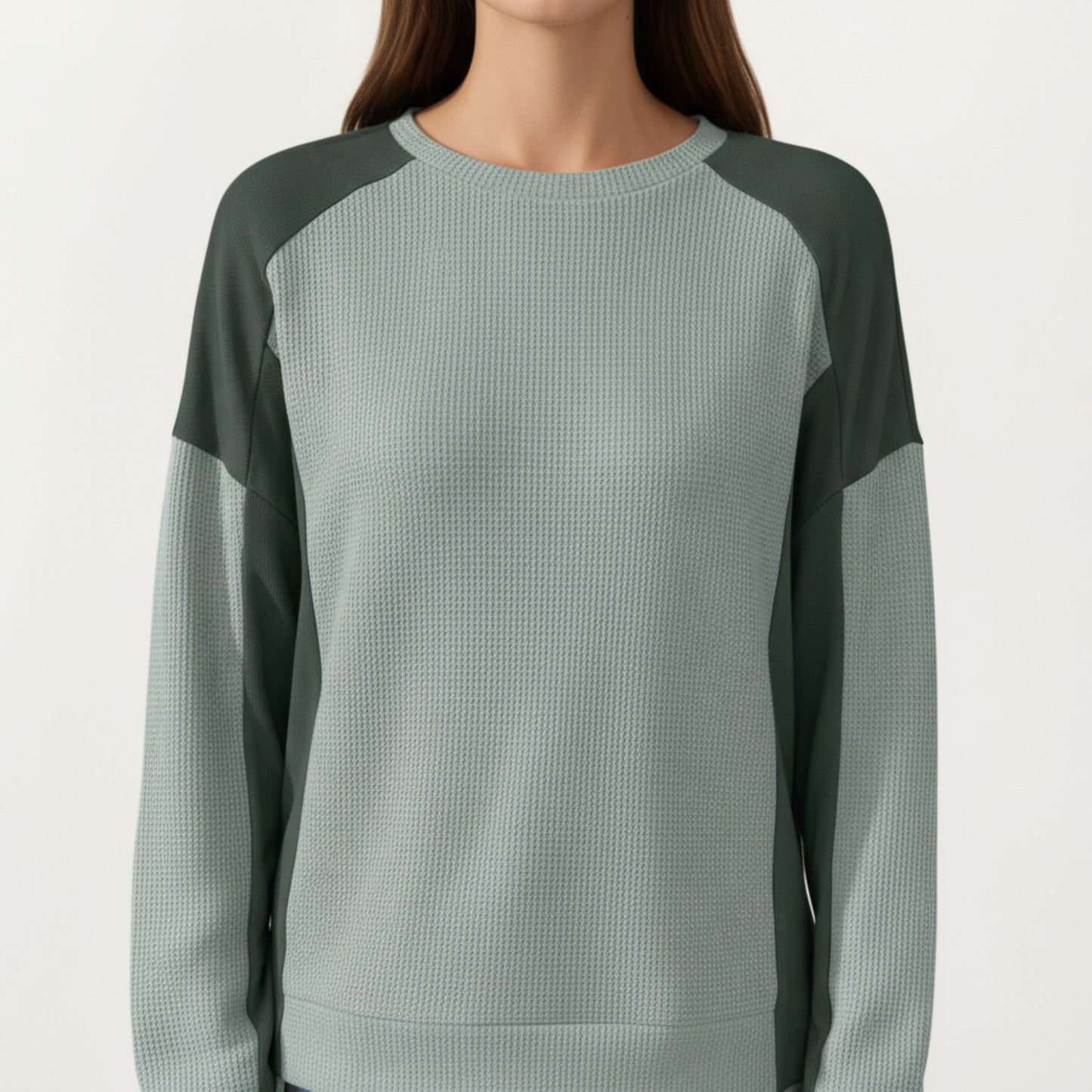 Anna-Kaci Women's Long Sleeve Colorblock Pullover Top with Crew Neck and Relaxed Fit