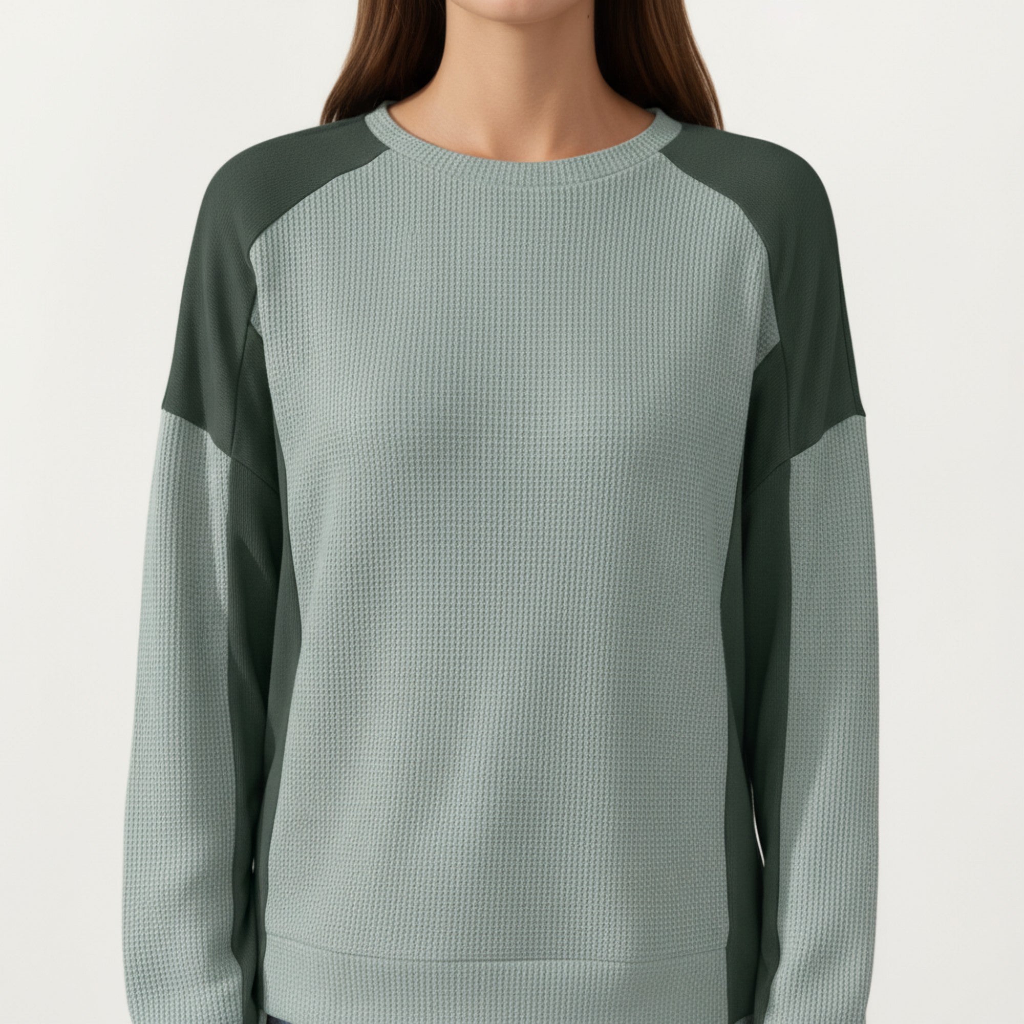 Anna-Kaci Women's Long Sleeve Colorblock Pullover Top with Crew Neck and Relaxed Fit