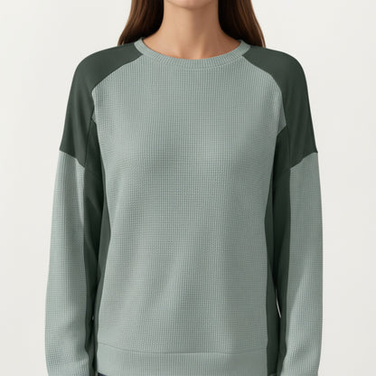 Anna-Kaci Women's Long Sleeve Colorblock Pullover Top with Crew Neck and Relaxed Fit