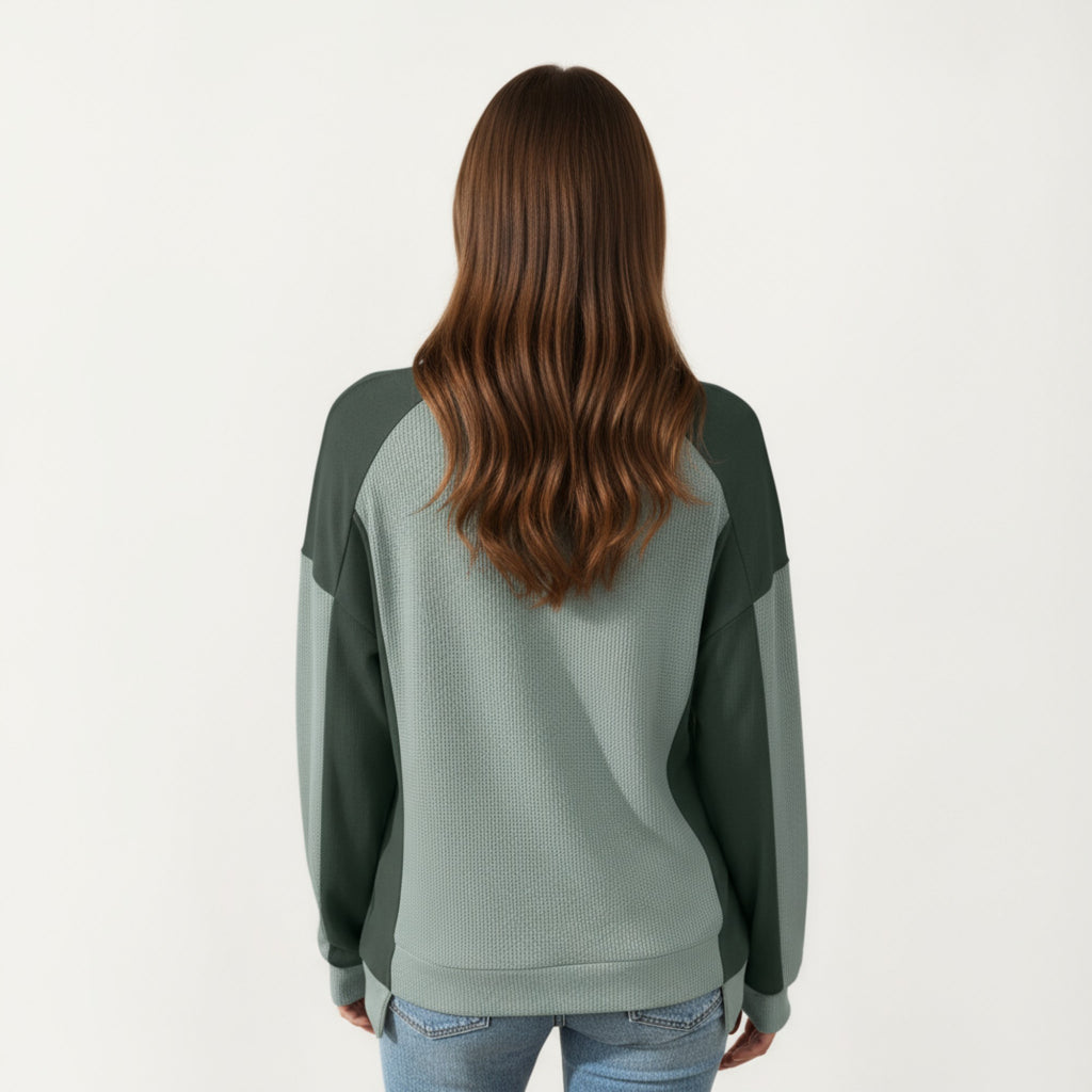 Anna-Kaci Women's Long Sleeve Colorblock Pullover Top with Crew Neck and Relaxed Fit