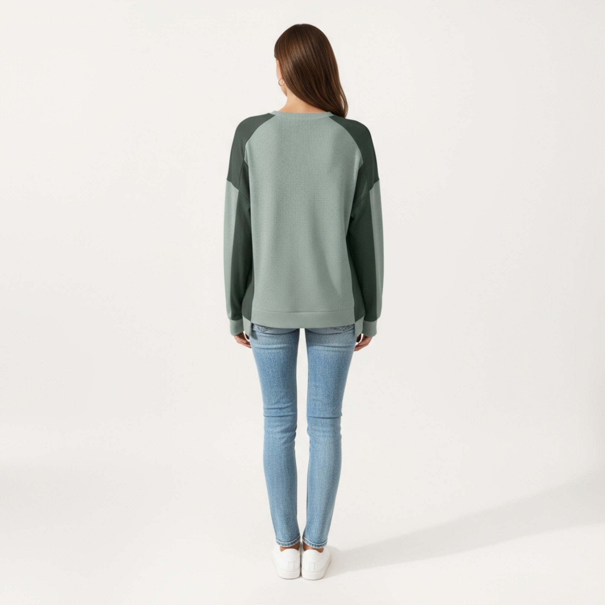 Anna-Kaci Women's Long Sleeve Colorblock Pullover Top with Crew Neck and Relaxed Fit