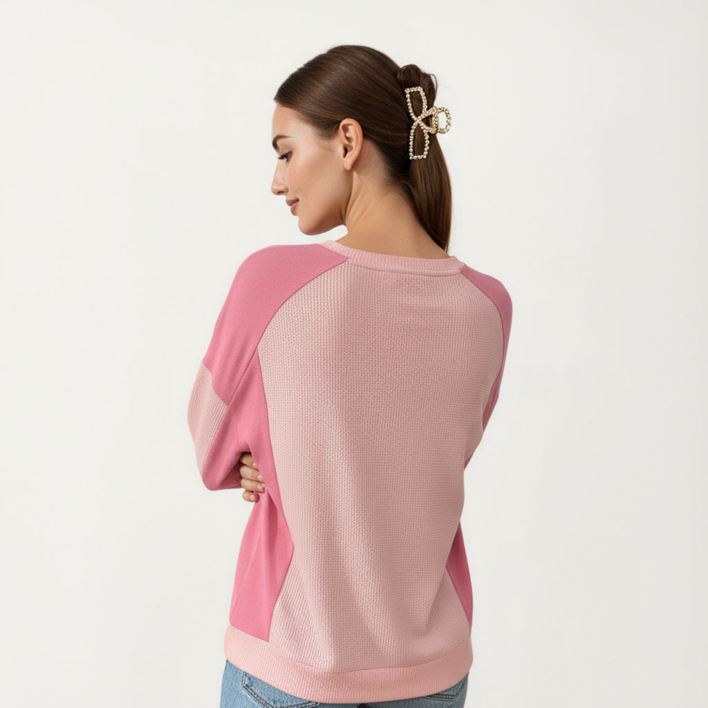 Anna-Kaci Women's Long Sleeve Colorblock Pullover Top with Crew Neck and Relaxed Fit