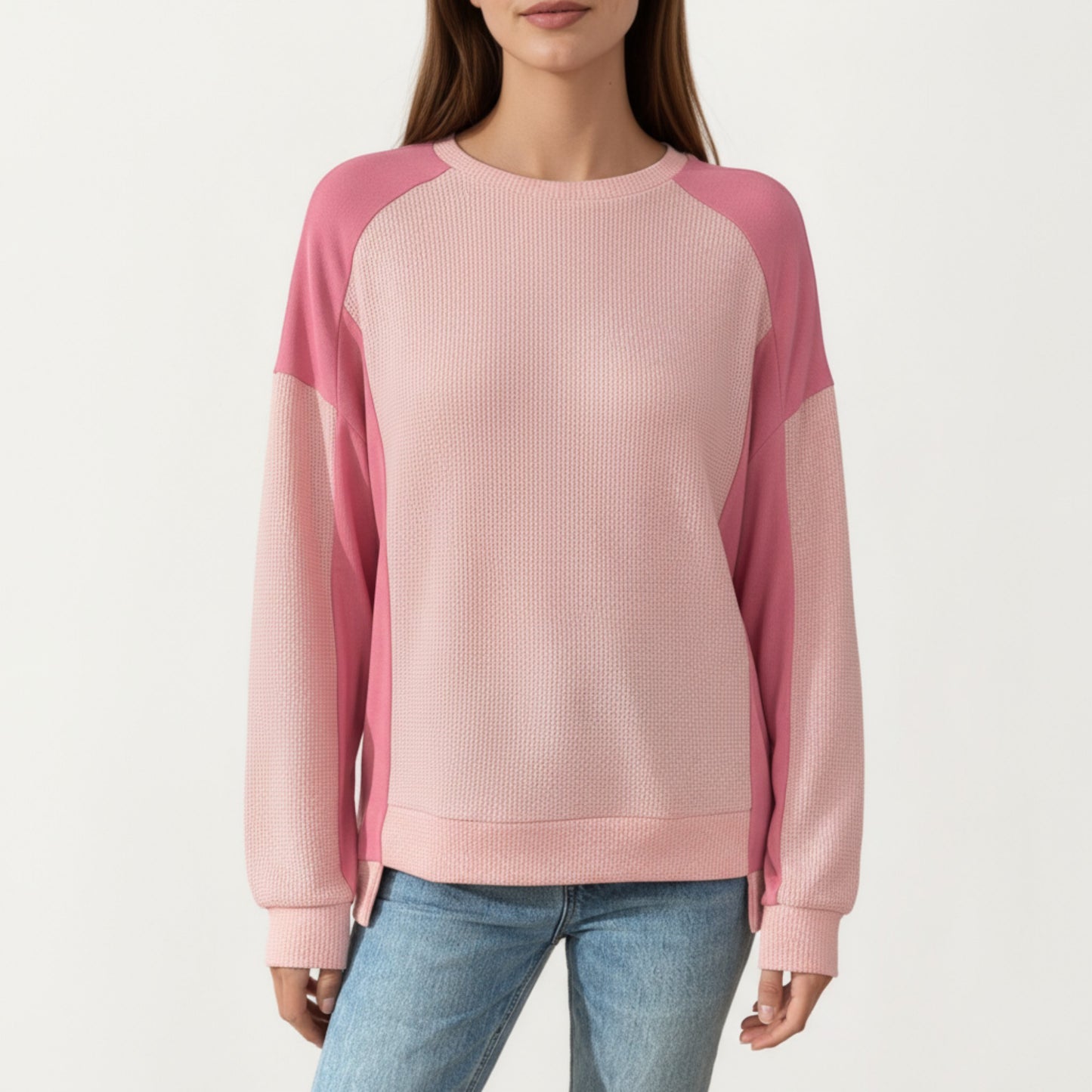 Anna-Kaci Women's Long Sleeve Colorblock Pullover Top with Crew Neck and Relaxed Fit
