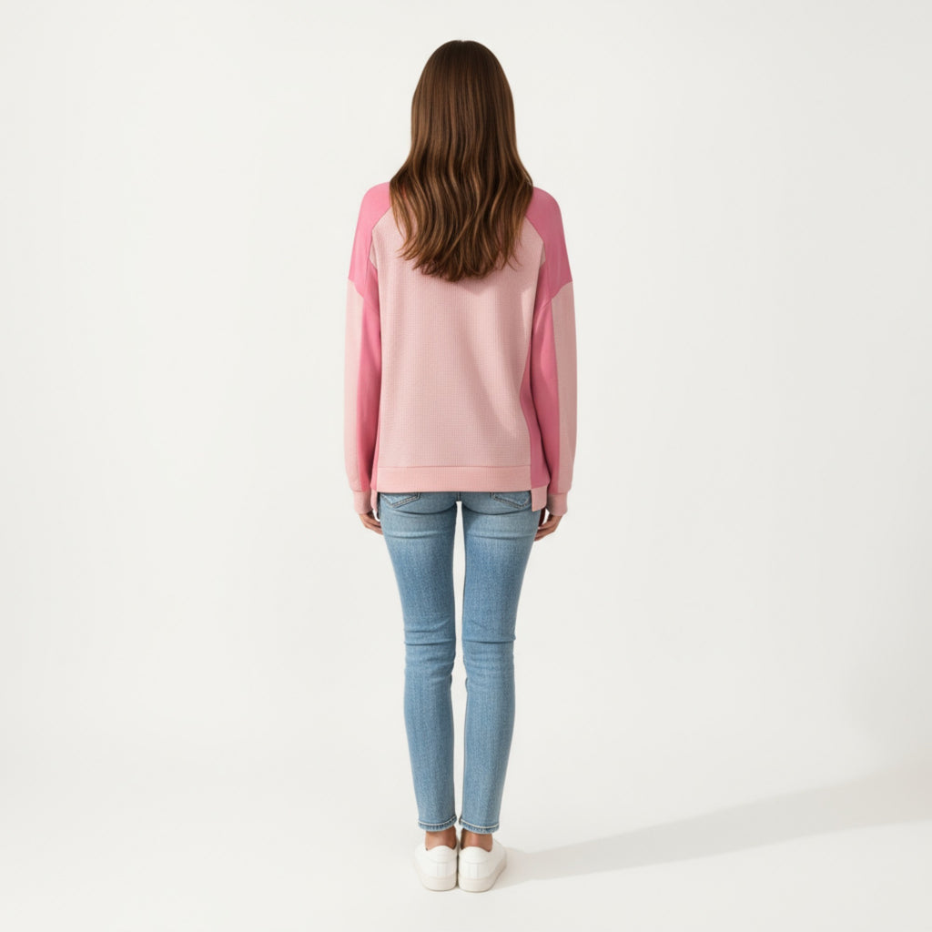 Anna-Kaci Women's Long Sleeve Colorblock Pullover Top with Crew Neck and Relaxed Fit